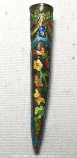 Antique Chinese Enamel Cloisonne Painted Finger Guard Mounted as Brooch.  3 1/2" long.