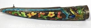 Antique Chinese Enamel Cloisonne Painted Finger Guard Mounted as Brooch.  3 1/2" long.