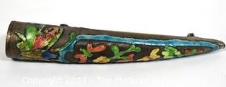 Antique Chinese Enamel Cloisonne Painted Finger Guard Mounted as Brooch.  3 1/2" long.