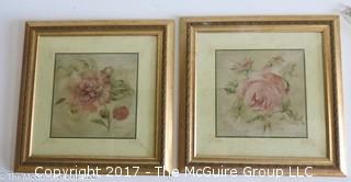 Pair of framed floral prints; 15 x 15" each 