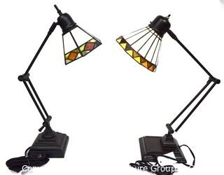 Pair of Reproduction Stained Glass Shade Table or Desk Lamps.  