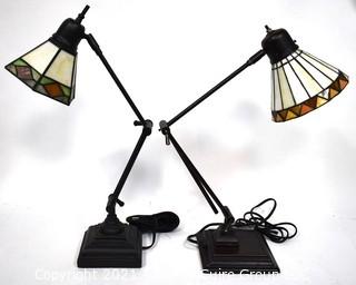 Pair of Reproduction Stained Glass Shade Table or Desk Lamps.  