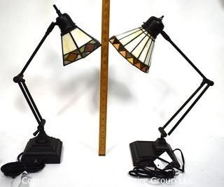 Pair of Reproduction Stained Glass Shade Table or Desk Lamps.  