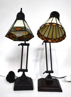 Pair of Reproduction Stained Glass Shade Table or Desk Lamps.  