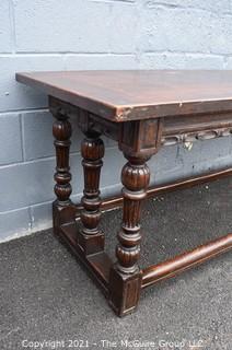 Vintage Gothic Carved Table Made by California Furniture Company.  Measures 76L" x 26W" x 28"T.