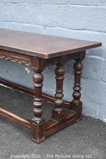 Vintage Gothic Carved Table Made by California Furniture Company.  Measures 76L" x 26W" x 28"T.