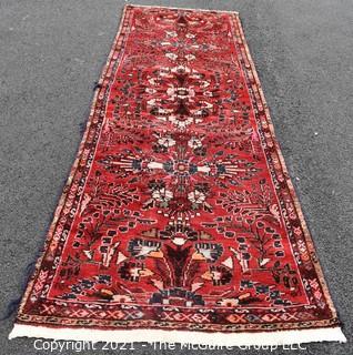 Hand Woven Persian Wool Runner Rug with Botanical Design on Red Ground. Measures 42" x 125"