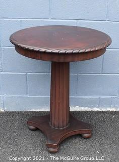 Vintage Round Pedestal Table with Spiral Carved Edge. Measures 24" D x 29" T.