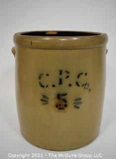 Antique American CP Co Salt Glazed Stoneware Canning Crock. Measures 13" T x 11" D