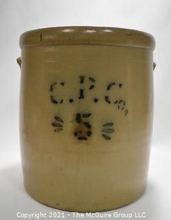 Antique American CP Co Salt Glazed Stoneware Canning Crock. Measures 13" T x 11" D