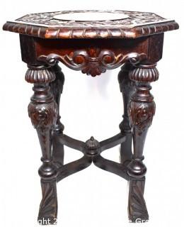 Antique Asian Carved Hardwood Side Table
