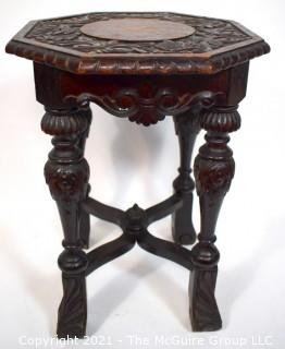 Antique Asian Carved Hardwood Side Table
