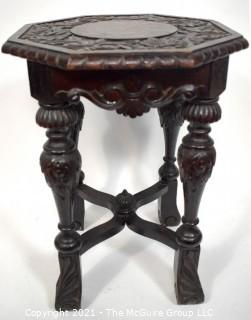 Antique Asian Carved Hardwood Side Table
