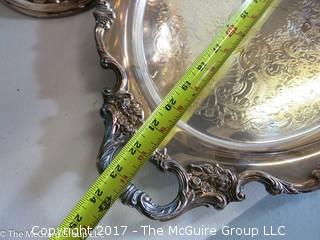 Collection of silverplate serving ware; bowl is 10"T x 16"W