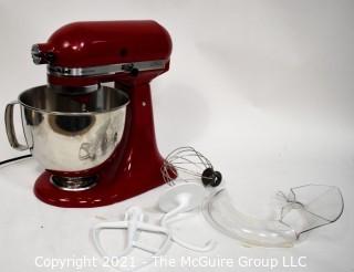 Kitchen Aid Artisan Stand Mixer with Attachments in Empire Red.  Working Condition. 