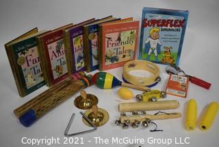 Group of Children's Books And Musical Instruments. {Liquidation of Creative Health LLC, Fairfax, VA}