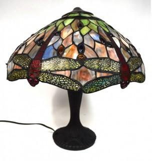 Vintage Tiffany Style Stained Glass Dragonfly Lamp.  