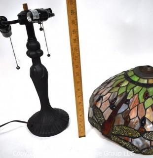 Vintage Tiffany Style Stained Glass Dragonfly Lamp.  