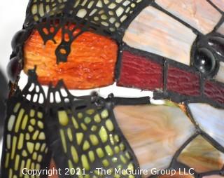 Vintage Tiffany Style Stained Glass Dragonfly Lamp.  