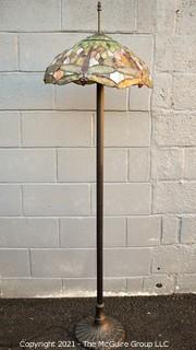 Vintage Tiffany Style Stained Glass Dragonfly Floor Lamp.