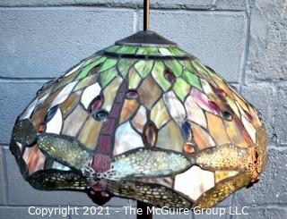 Vintage Tiffany Style Stained Glass Dragonfly Floor Lamp.