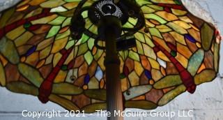 Vintage Tiffany Style Stained Glass Dragonfly Floor Lamp.