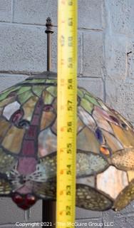 Vintage Tiffany Style Stained Glass Dragonfly Floor Lamp.