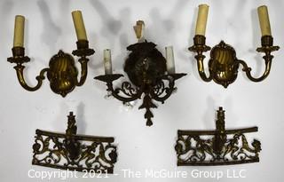 Vintage Cast Iron Electric Wall Sconces and Decorative Trim. 