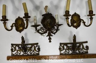 Vintage Cast Iron Electric Wall Sconces and Decorative Trim. 