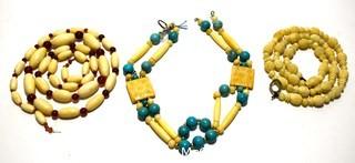 Three (3) Strands of Carved Bone and & Turquoise Beads.