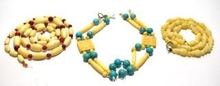 Three (3) Strands of Carved Bone and & Turquoise Beads.