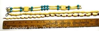 Three (3) Strands of Carved Bone and & Turquoise Beads.