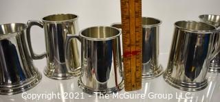 Set of Six (6) Vintage Stieff Pewter Williamsburg Beer Tankards or Steins with Glass Bottom 