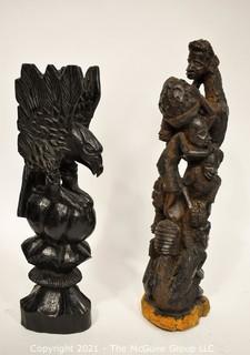 Two (2) Carved Wooden Totem Statues.