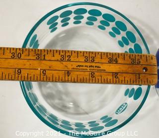 Set of Five (5) Clear Blue Stripe Dot Plaid Storage Bowls.  Each measure 6"D x 3"T.