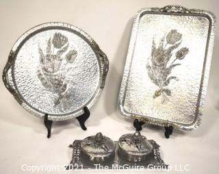 Serving Tray and Condiment Set Made of Hammered Aluminum by Hand Wrought Creations by Rodney Kent 