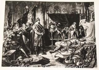 Black & White Lithograph of Murder at Court.  Measures 12" x 17".