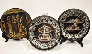 Three (3) Eqyptian Metal Decorated Souvenir Plates.