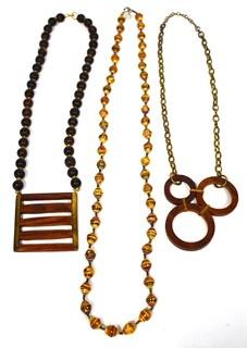 Three (3) Retro Boho Necklaces, Two Made of Wood. 
