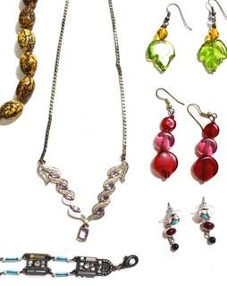 Mixed Group of Costume Jewelry Including Necklaces, Bracelet and Pierced Earrings. 