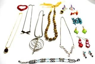 Mixed Group of Costume Jewelry Including Necklaces, Bracelet and Pierced Earrings. 