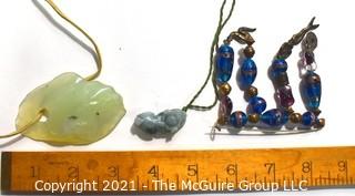 Two Stone Pendant Necklaces and Blue Foil Bead Brooch. 