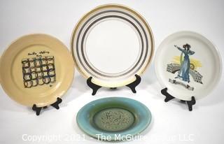 Four (4) Art Pottery and Porcelain Plates.  Includes 