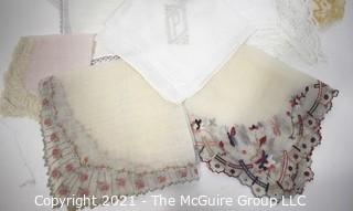 Group of Vintage Linens Including Handkerchiefs and Cigarette Case.