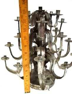 Vintage Handmade Folk Art Punched Tin Candelabra.  Measures 12" T x 13" D