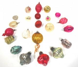 Collection of Vintage Glass Christmas Ornaments with Indents.