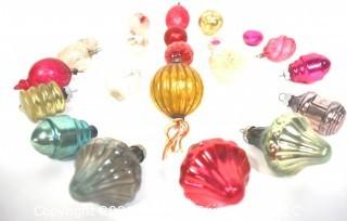 Collection of Vintage Glass Christmas Ornaments with Indents.