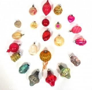 Collection of Vintage Glass Christmas Ornaments with Indents.