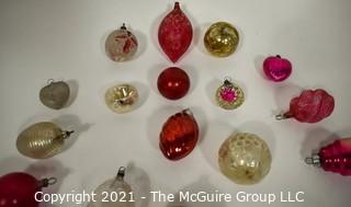 Collection of Vintage Glass Christmas Ornaments with Indents.