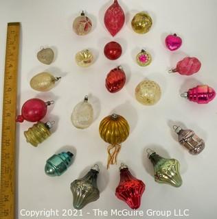 Collection of Vintage Glass Christmas Ornaments with Indents.